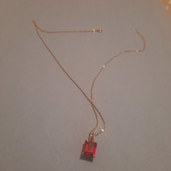 14k Gold Over Silver Lab-Created Ruby & Diamond Accent Pendant 18in - Picture 3 of 6